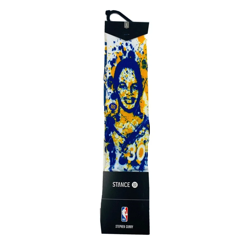 Golden State Warriors Lot of 2 Stephen Curry Stance Player Splatter Crew Socks L